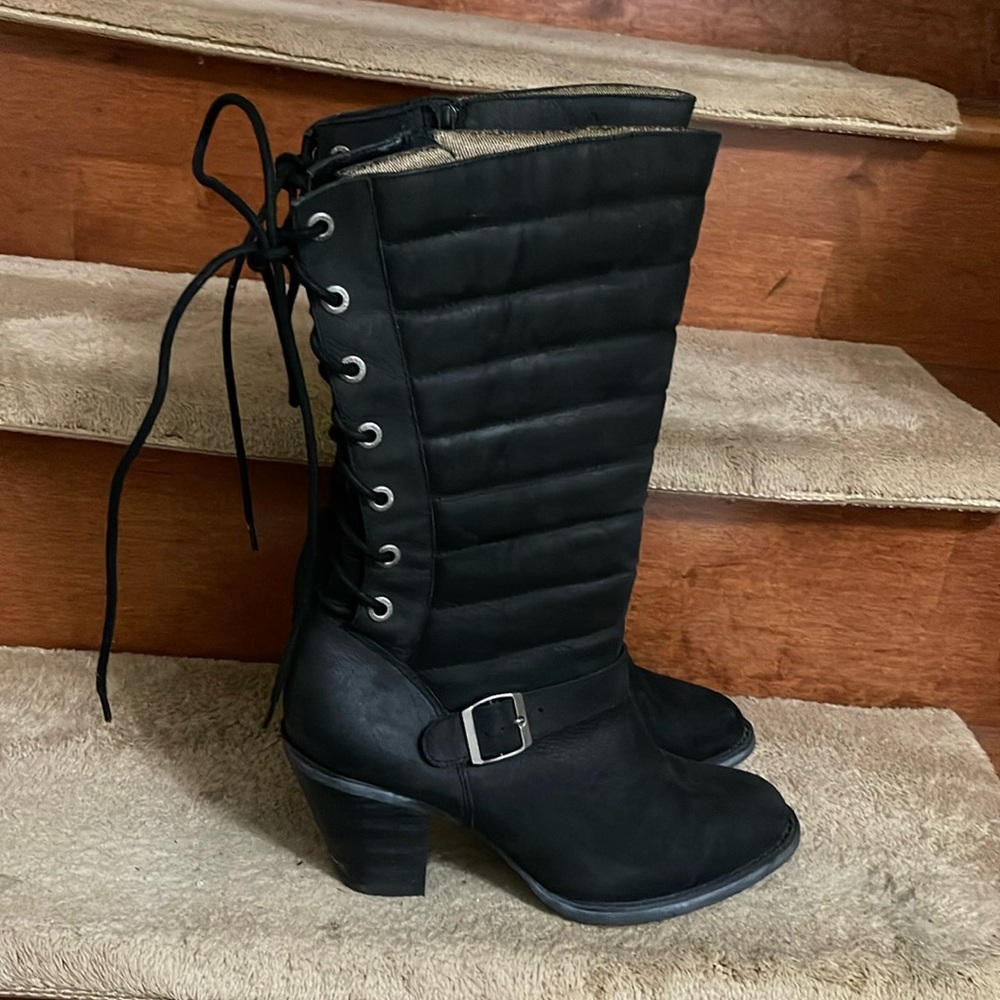 Durango Black Quilted Lace-Up Moto Boots